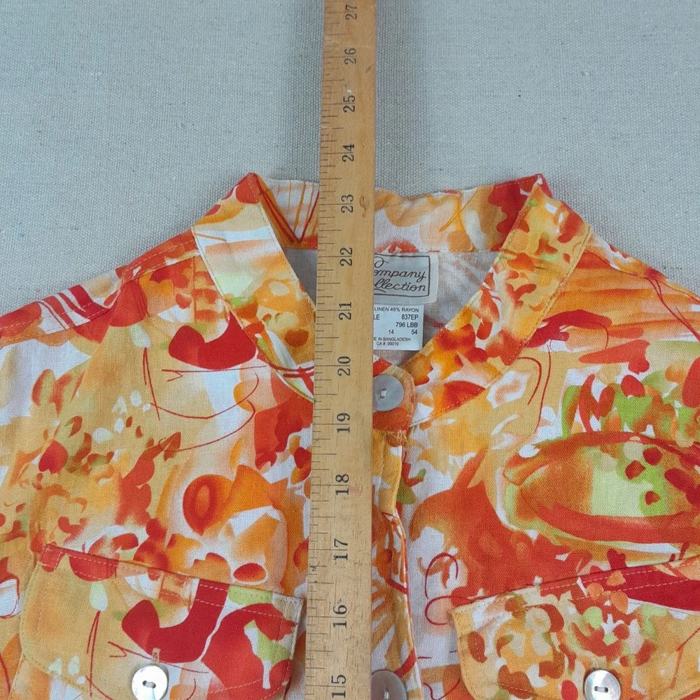Vintage Company Collection Linen Blend Jacket Womens 14 Orange Abstract Floral